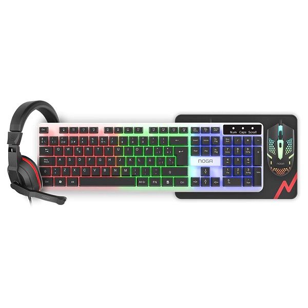 Imagen de KIT GAMER TECLADO MOUSE AURICULAR Y PAD NOGA NKB-413 NEGRO