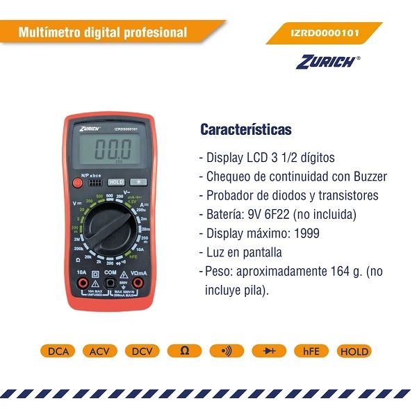 Electrónica Mendoza. MULTIMETRO DIGITAL DATA HOLD CON INYECCION DE ...